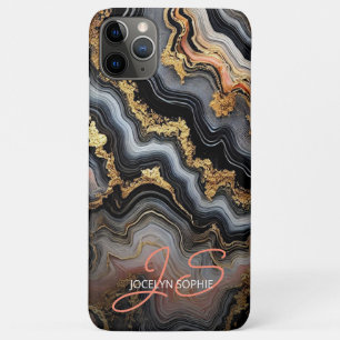 Schwarzes Korallenrosa Weißgold Marmor Kunstmuster Case-Mate iPhone Hülle