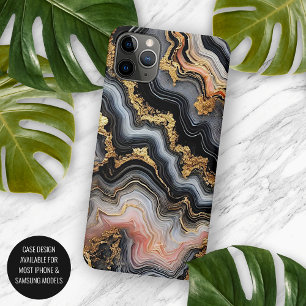 Schwarzes Korallenrosa Weißgold Marmor Kunstmuster Case-Mate iPhone Hülle