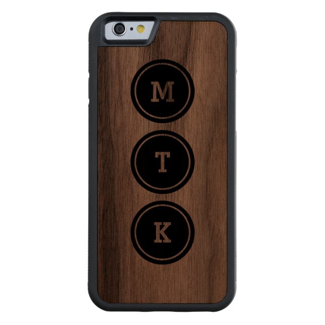 Schwarzes Kreis-Monogramm Carved Wood iPhone Hülle (Rückseite)