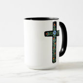 Schwarzes Kreuz mit Blumen Tasse (VorderseiteRechts)