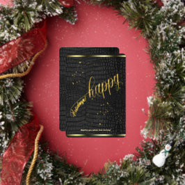 Schwarzes Krokodilleder Print Happy Holiday Card Folien Feiertagskarte