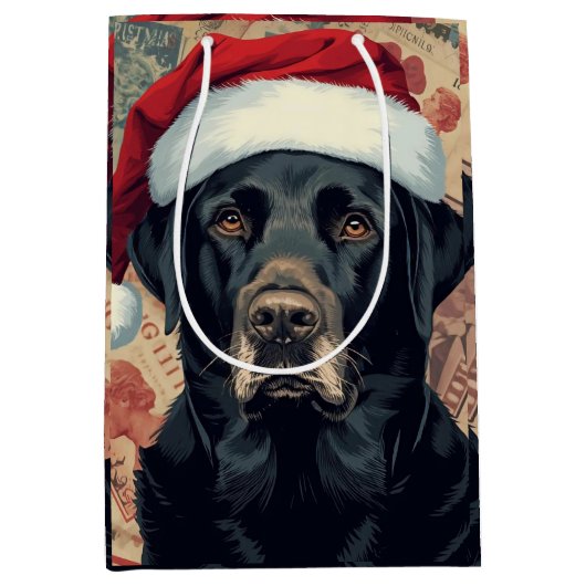 Schwarzes Lab-Christmas Mittlere Geschenktüte (Vorderseite)