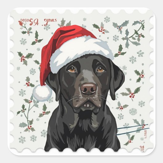 Schwarzes Lab-Christmas Quadratischer Aufkleber (Vorderseite)