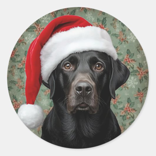 Schwarzes Lab-Christmas Runder Aufkleber (Vorderseite)