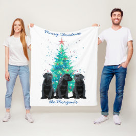 Schwarzes Labor Frohe Weihnachten Niedliche Welpe  Fleecedecke