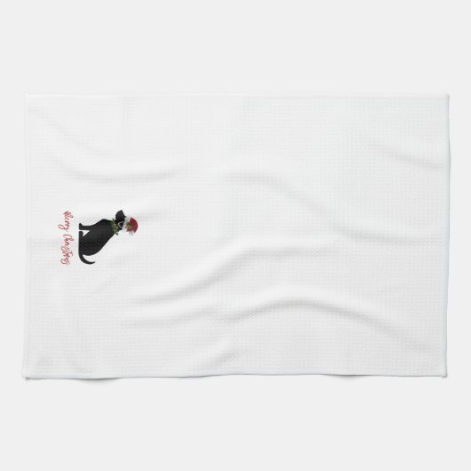 Schwarzes Labor Frohe Weihnachten Silhouette Spaß  Geschirrtuch (Horizontal)