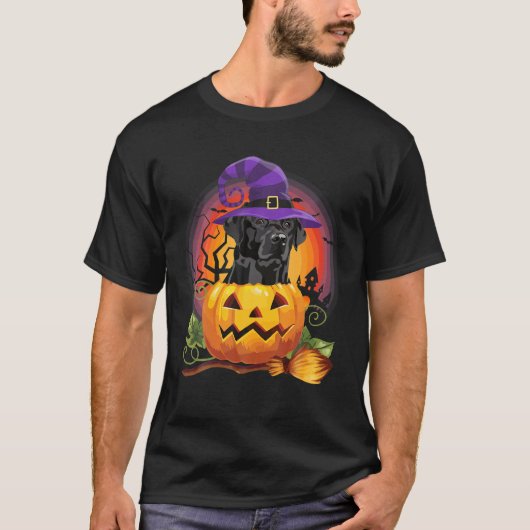 Schwarzes Labor Hexenkürbis Halloween Hundelover T-Shirt (Vorderseite)