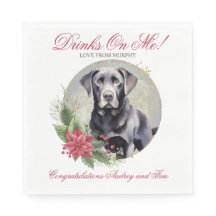 Schwarzes Labor Hochzeiten Napkins mit Foto von Hu