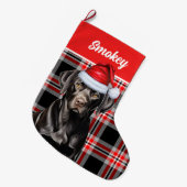Schwarzes Labor Kariert mit Hundes Name Weihnachts Großer Weihnachtsstrumpf (Vorderansicht (hängend))