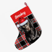 Schwarzes Labor Kariert mit Hundes Name Weihnachts Großer Weihnachtsstrumpf (Rückseite (Hängend))