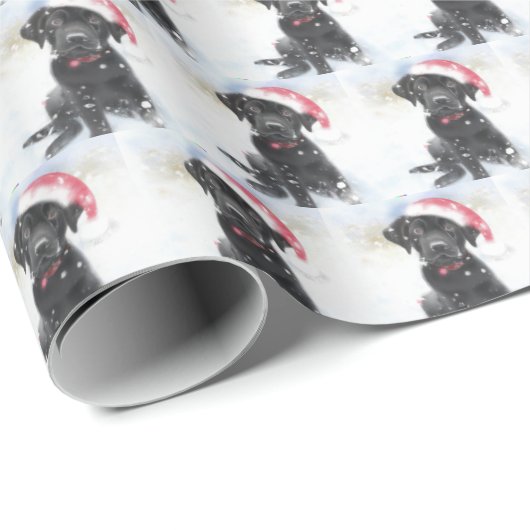 Schwarzes Labor mit Weihnachtsgeschenk oder Foto f Geschenkpapier (Rolleneckpunkt)