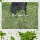 Schwarzes Labor mit zwei Sticks Foto und Name des  Geschirrtuch (Gefaltet)