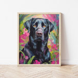 Schwarzes Labor Portrait Moderne Kunst Poster<br><div class="desc">Ein beeindruckendes, modernes Kunstportrait eines Set aus schwarzem Labor vor einem abstrakten, rosa und grünen Garten. Die dunkle Silhouette des Hundes kontrastiert wunderbar mit den lebhaften, wirbelnden Gartenfarben, die Natur und Tier in einem ausdrucksvollen, zeitgenössischen Stil vereinen. Die abstrakten Pinselstriche schaffen ein Gefühl von Bewegung und Energie und machen dieses...</div>