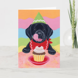 Schwarzes Labor Welpe Geburtstag Cupcake Malerei Karte