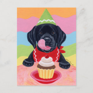 Schwarzes Labor Welpe Geburtstag Cupcake Malerei Postkarte