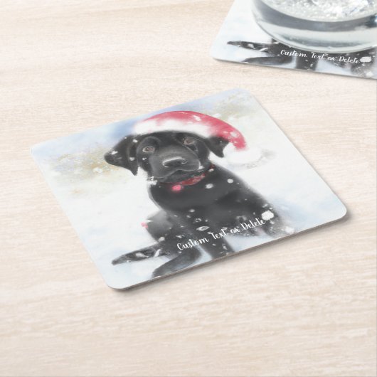 Schwarzes Labor Welpe in Weihnachten Weihnachtsman Rechteckiger Pappuntersetzer (angewinkelt)