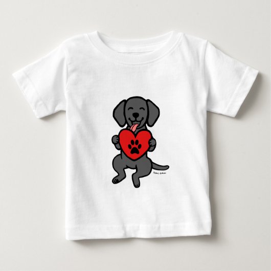 Schwarzes Labor Welpe Paw Print Heart Baby T-shirt (Vorderseite)