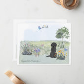 Schwarzes Labradoodle Hundeschmetterling Monogramm Mitteilungskarte (Vorderseite/Rückseite Beispiel)