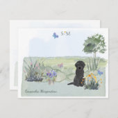 Schwarzes Labradoodle Hundeschmetterling Monogramm Mitteilungskarte (Vorne/Hinten)