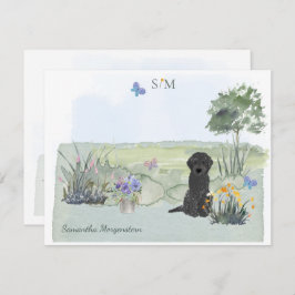 Schwarzes Labradoodle Hundeschmetterling Monogramm Mitteilungskarte
