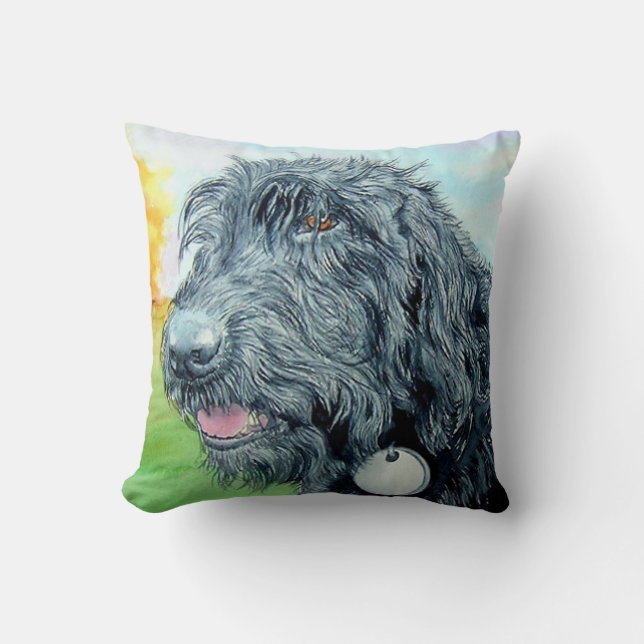 Schwarzes Labradoodle Kissen (Vorderseite)
