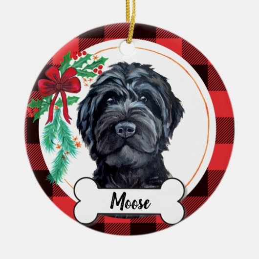 Schwarzes Labradoodle / Schwarzes Goldendoodle Keramik Ornament (Vorne)