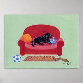 Schwarzes Labrador am rosa Couchwerk Poster (Vorne)