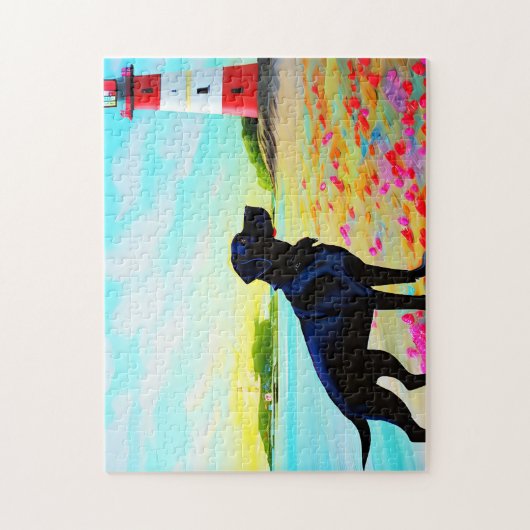 Schwarzes Labrador am Strand stehend Puzzle (Vertikal)