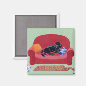 Schwarzes Labrador auf dem rosa Sofa Magnet (Vorderseite/Rückseite)