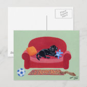 Schwarzes Labrador auf dem rosa Sofa Postkarte (Vorne/Hinten)