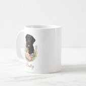 Schwarzes Labrador-Blumenporträt Kaffeetasse (Vorderseite Links)