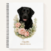 Schwarzes Labrador-Blumenporträt Notizblock (Vorderseite)
