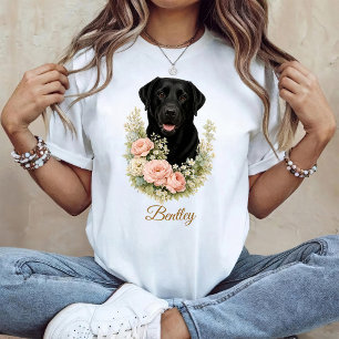 Schwarzes Labrador-Blumenporträt T-Shirt