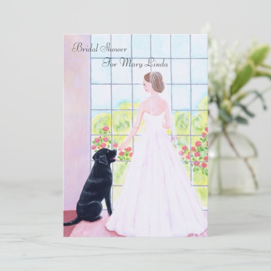 Schwarzes Labrador-Brautparty Einladung (Stehend Vorderseite)