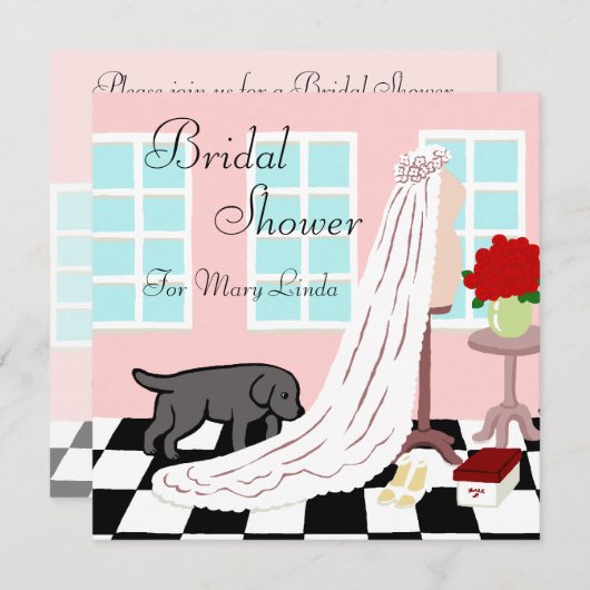 Schwarzes Labrador-Brautparty Einladung (Vorne/Hinten)