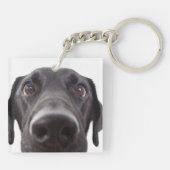 Schwarzes Labrador Closeup-Portrait Schlüsselanhänger (Rückseite)
