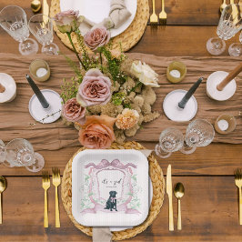 Schwarzes Labrador Coquette Pink Anpassbares Wappe Pappteller