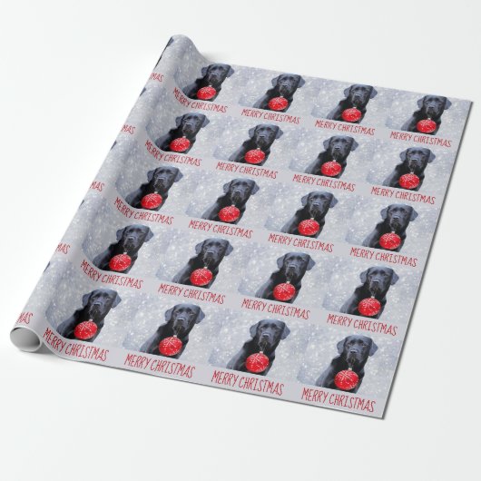 Schwarzes Labrador Frohe Weihnachten - Welpe Niedl Geschenkpapier (Ungerollt)