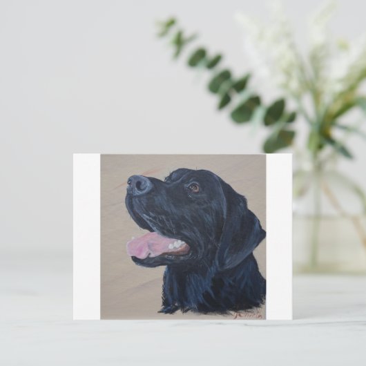 Schwarzes Labrador-Gemälde Postkarte (Stehend Vorderseite)