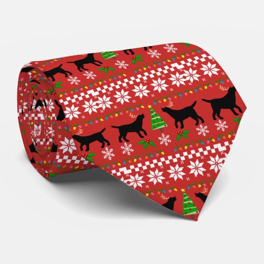 Schwarzes Labrador-Geweih-Weihnachtsmuster Krawatte (Gerollt)