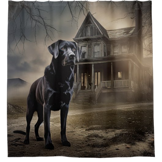 Schwarzes Labrador Halloween Beängstigend Duschvorhang (Vorderseite)