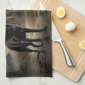 Schwarzes Labrador Halloween Beängstigend Geschirrtuch (Viertel Falte)