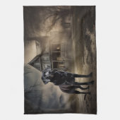 Schwarzes Labrador Halloween Beängstigend Geschirrtuch (Vertikal)