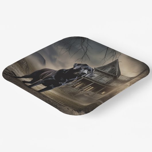 Schwarzes Labrador Halloween Beängstigend Pappteller (Gewinkelt)