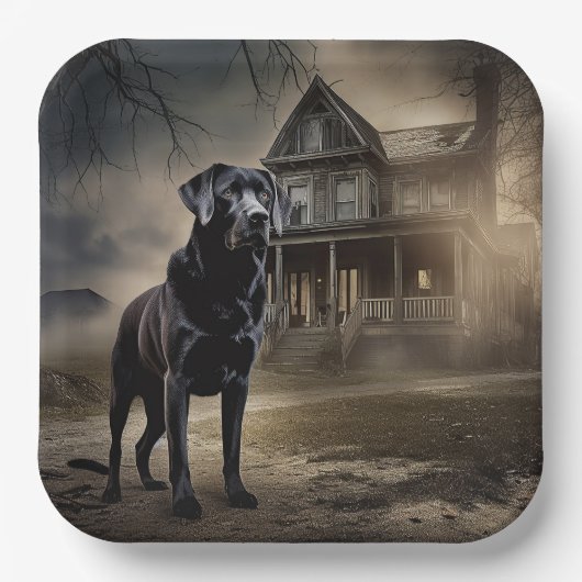 Schwarzes Labrador Halloween Beängstigend Pappteller (Vorderseite)