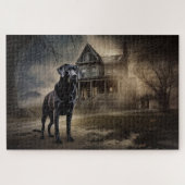 Schwarzes Labrador Halloween Beängstigend Puzzle (Horizontal)