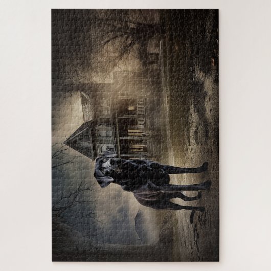Schwarzes Labrador Halloween Beängstigend Puzzle (Vertikal)