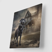 Schwarzes Labrador Halloween Beängstigend Quadratische Wanduhr (Winkel)