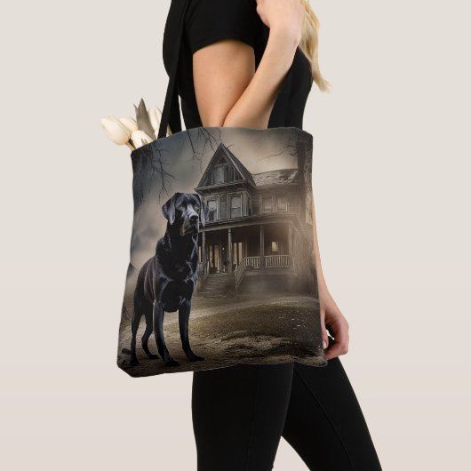 Schwarzes Labrador Halloween Beängstigend Tasche (Von Nahem)