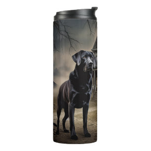 Schwarzes Labrador Halloween Beängstigend Thermosbecher
